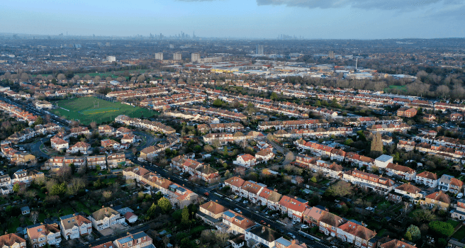 overview shot of a city